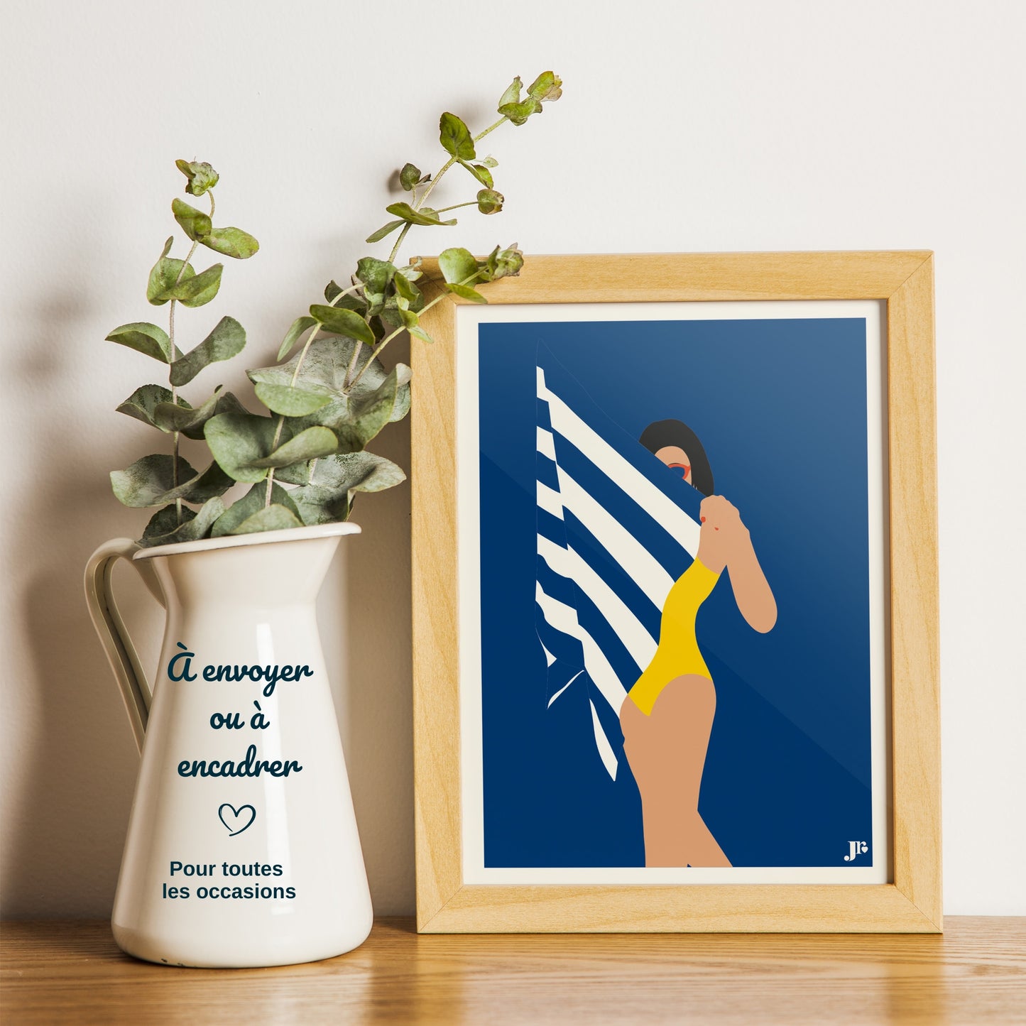 Carte postale Bord de Mer, Retour de Plage en décoration sur bureau idée cadeau illustration Julieroubergue