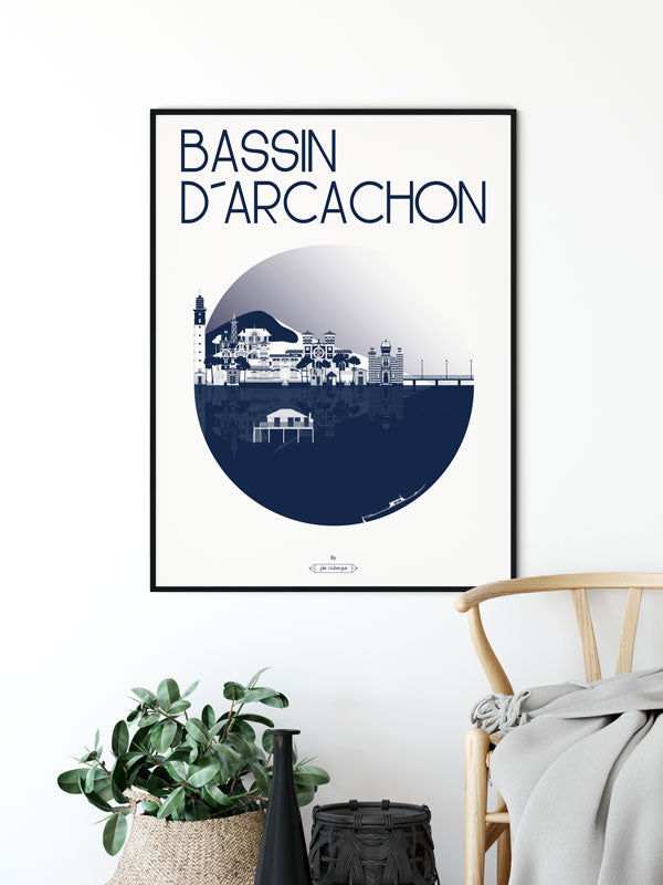 Affiche marine du Bassin d’Arcachon dans un salon lumineux au style bord de mer.