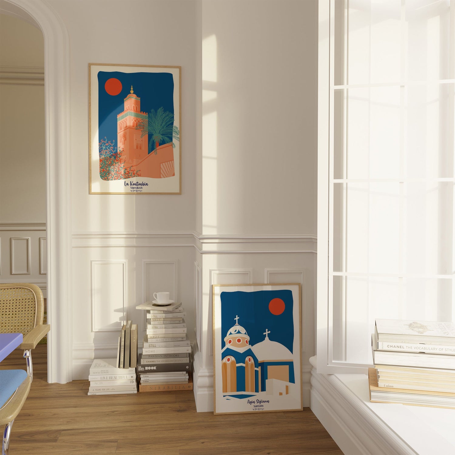 Affiches de voyage Londres Marrakech Santorin Copenhague illustration Julie Roubergue