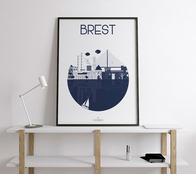 Affiche murale Brest – mise en scène dans un intérieur moderne avec touches maritimes.