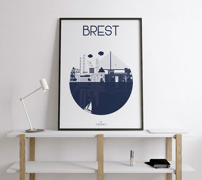 Affiche murale Brest – mise en scène dans un intérieur moderne avec touches maritimes.