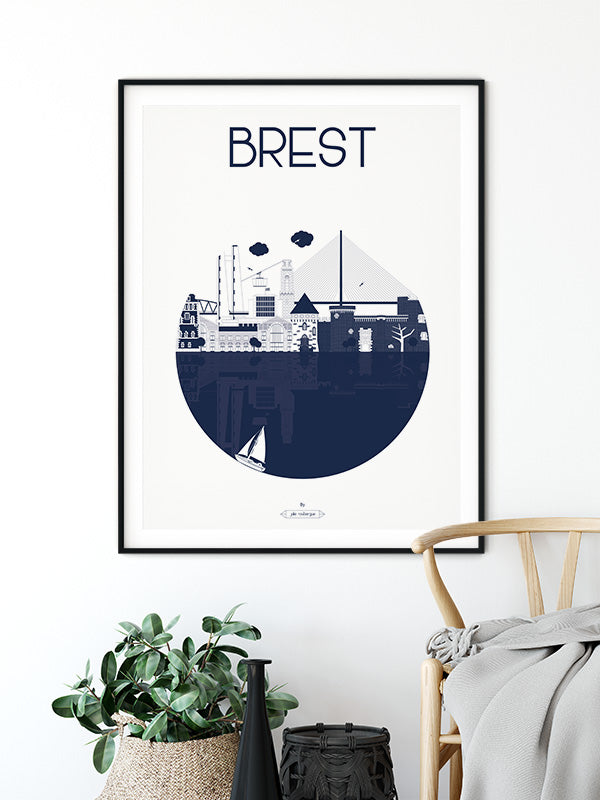 Affiche murale Brest – mise en scène dans un intérieur chaleureux avec touches maritimes.