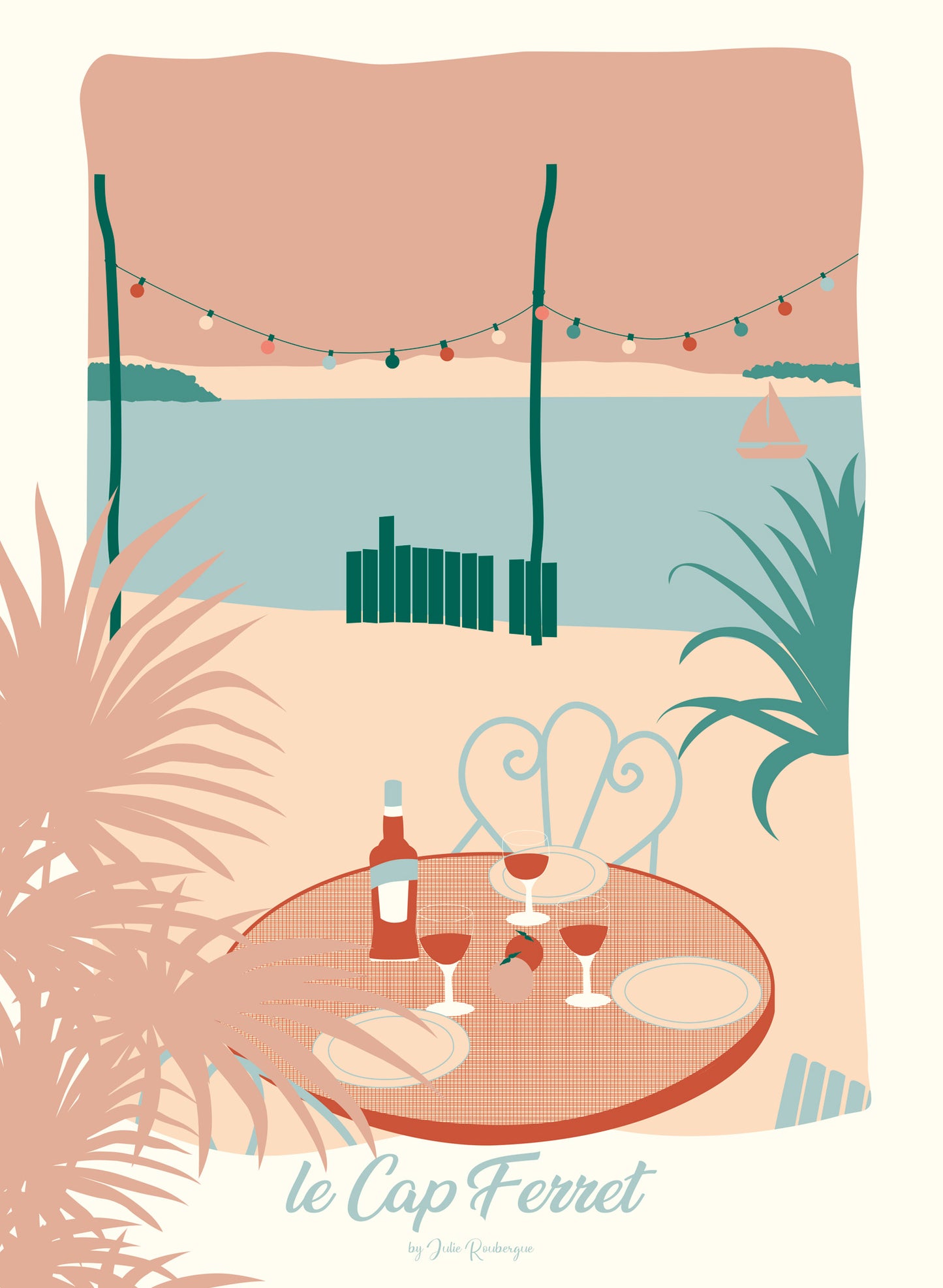 Affiche déco Cap Ferret – La Cabane, version pastel, sans cadre, esprit doux et lumineux.