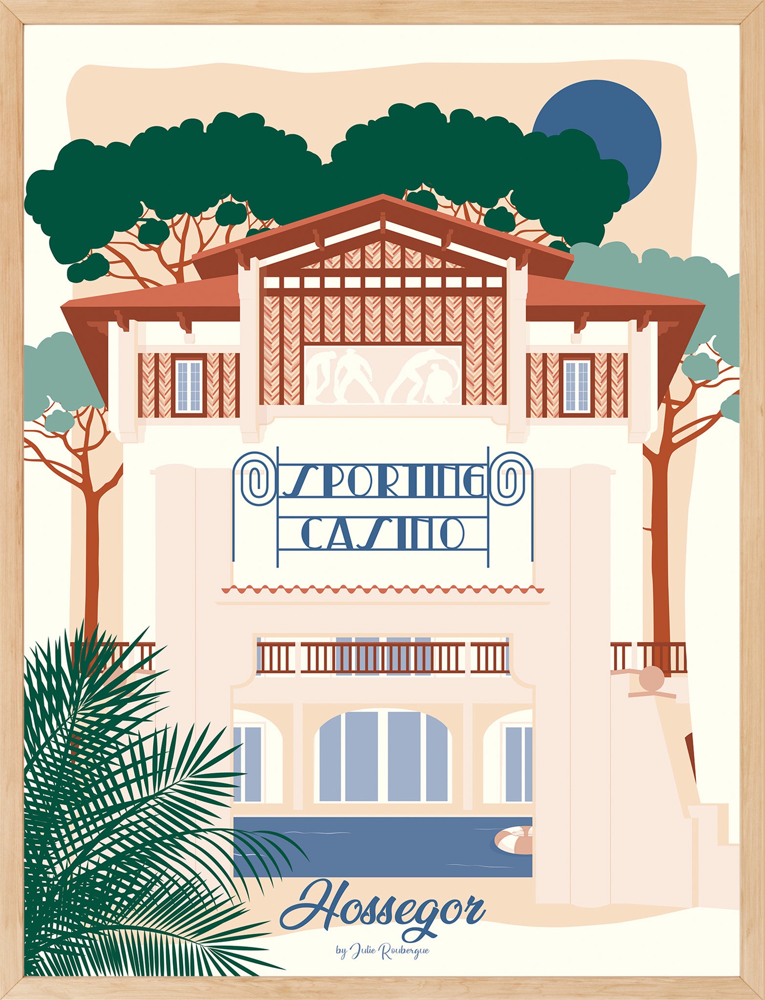 Affiche encadrée du Sporting Casino d’Hossegor, impression premium en 30x40 cm, idéale pour une déco chic et élégante.