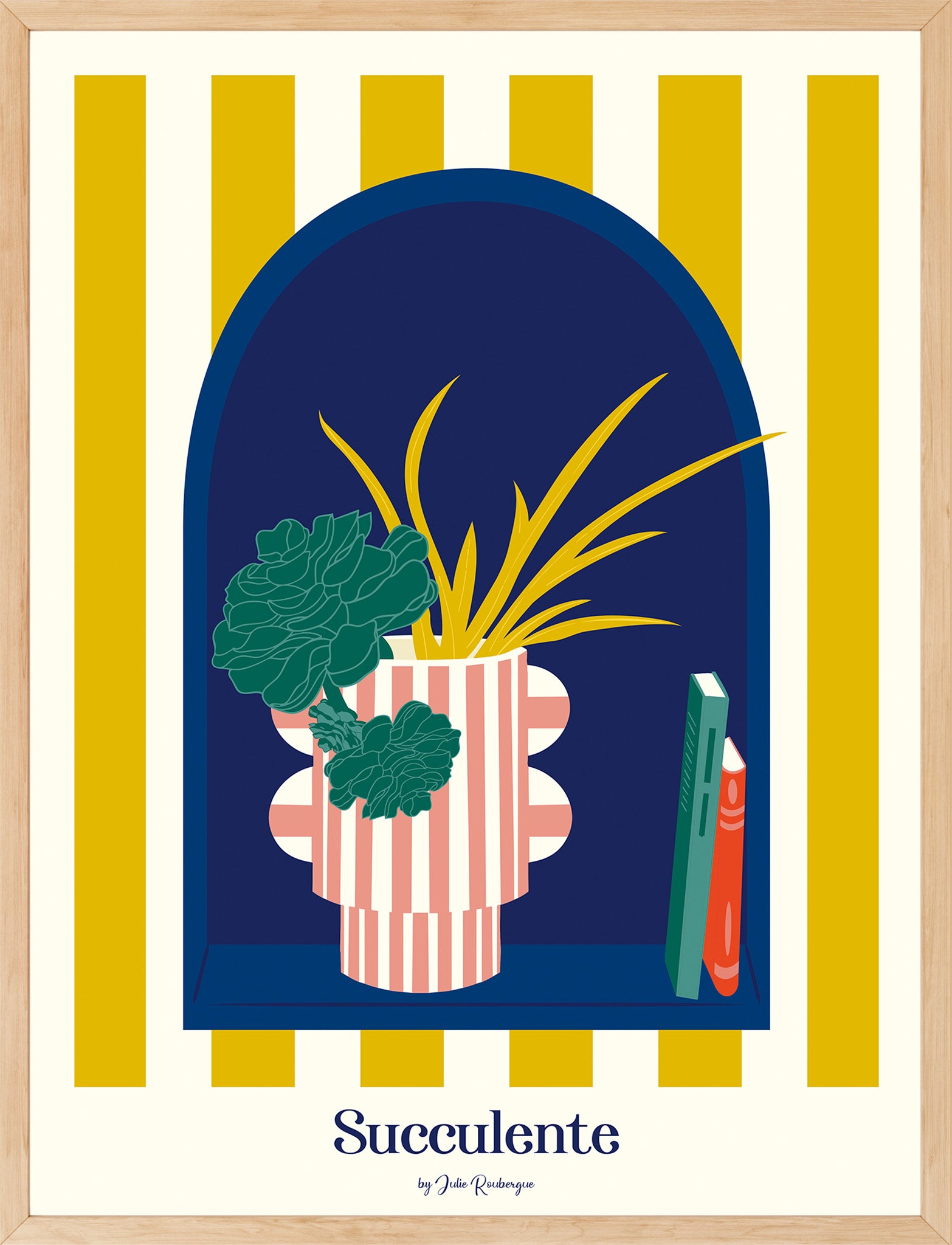 Affiche La Succulente encadrée, format 30x40 cm, déco végétale et graphique pour salon ou bureau.