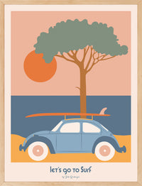 Affiche encadrée Let's Go to Surf, impression premium 30x40 cm, idéale pour une décoration murale surf et vintage.