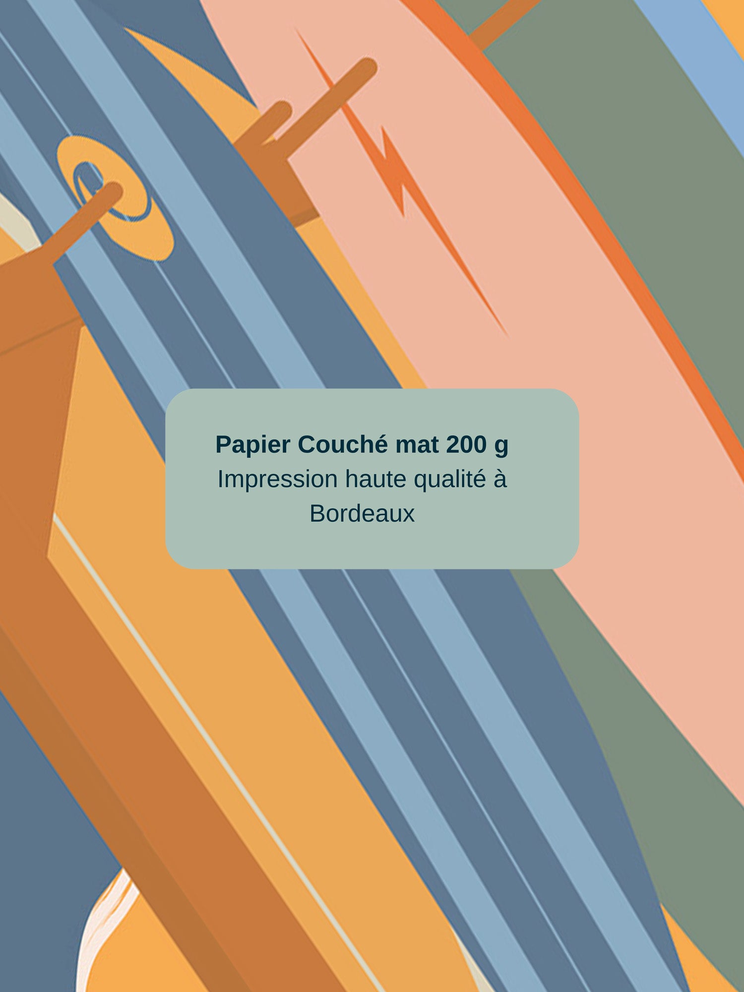 Détail affiche Let's Go to Surf illustration planches de surf couleurs et texture impression