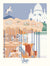 Illustration du Sacré-Cœur et du carrousel de Montmartre, affiche décorative au style élégant et poétique.