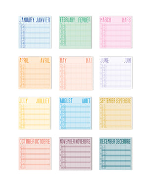 Calendrier Familiale 2025, création originale de Julie Roubergue