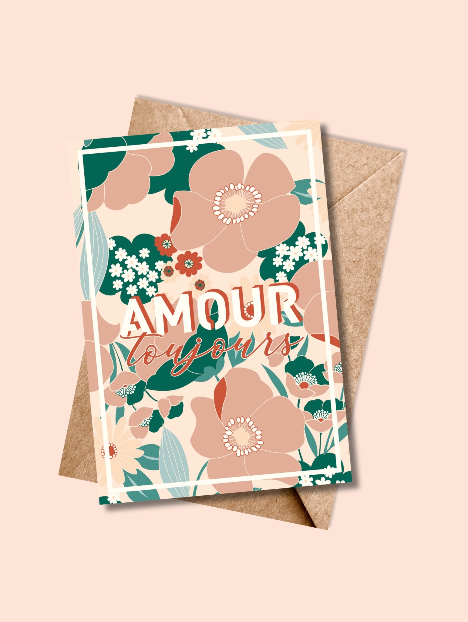 Carte “Amour Toujours” pastel avec enveloppe blanche