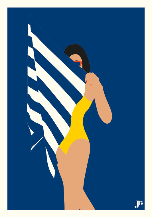 Carte postale Bord de Mer, Retour de Plage illustration colorée format 10,5x15 cm. Illustration originale de Julie Roubergue
