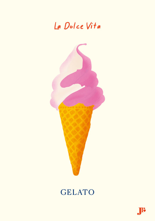 Carte postale Dolce Vita, Gelato illustration colorée format 10,5x15 cm. Illustration originale de Julie Roubergue
