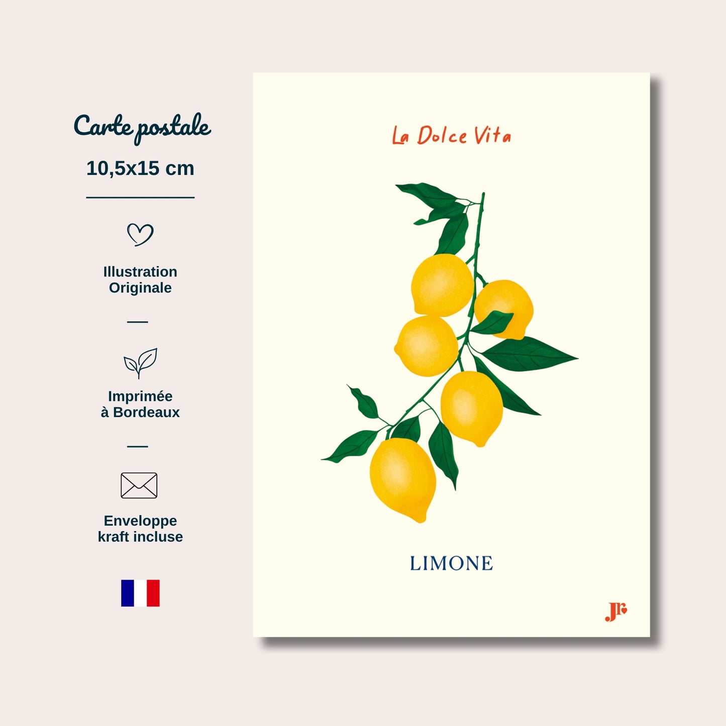 Carte postale Dolce Vita, Limone avec informations format 10x15 cm papier épais impression de qualité