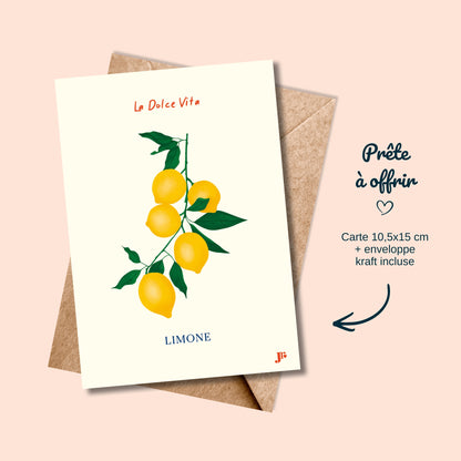 Carte postale Dolce Vita, Limone avec enveloppe kraft prête à offrir illustration Julieroubergue