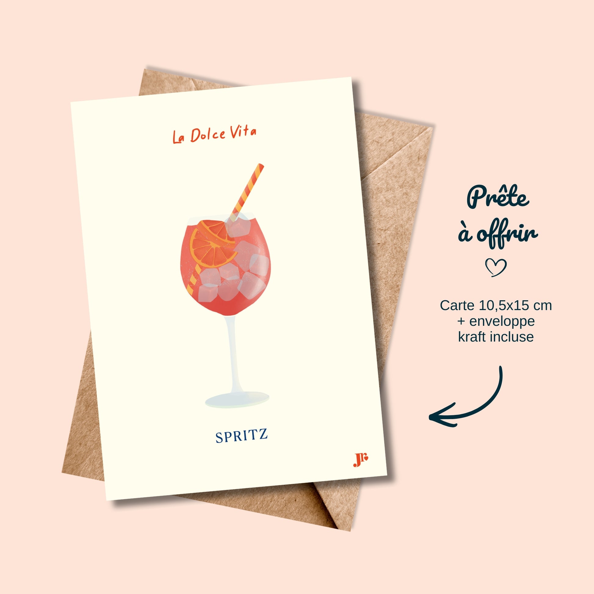 Carte postale Dolce Vita, Spritz avec enveloppe kraft prête à offrir illustration Julieroubergue
