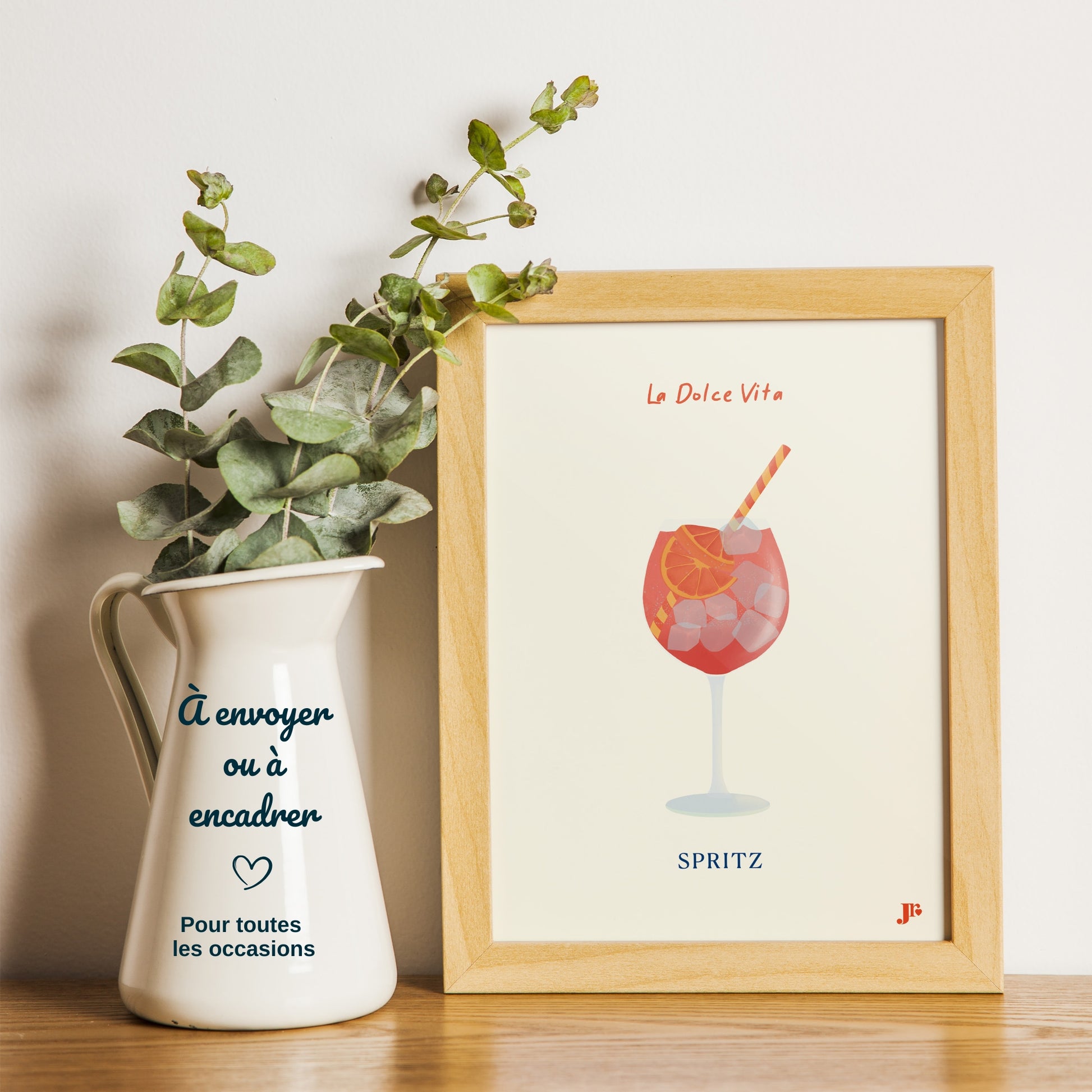 Carte postale Dolce Vita, Spritz en décoration sur bureau idée cadeau illustration Julieroubergue
