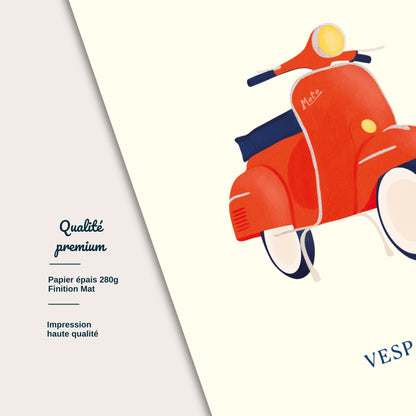 Détail carte postale Dolce Vita, Vespa impression papier épais illustration Julieroubergue