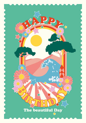 Carte de Voeux HAPPY BIRTHDAY, Flower Power Julie Roubergue