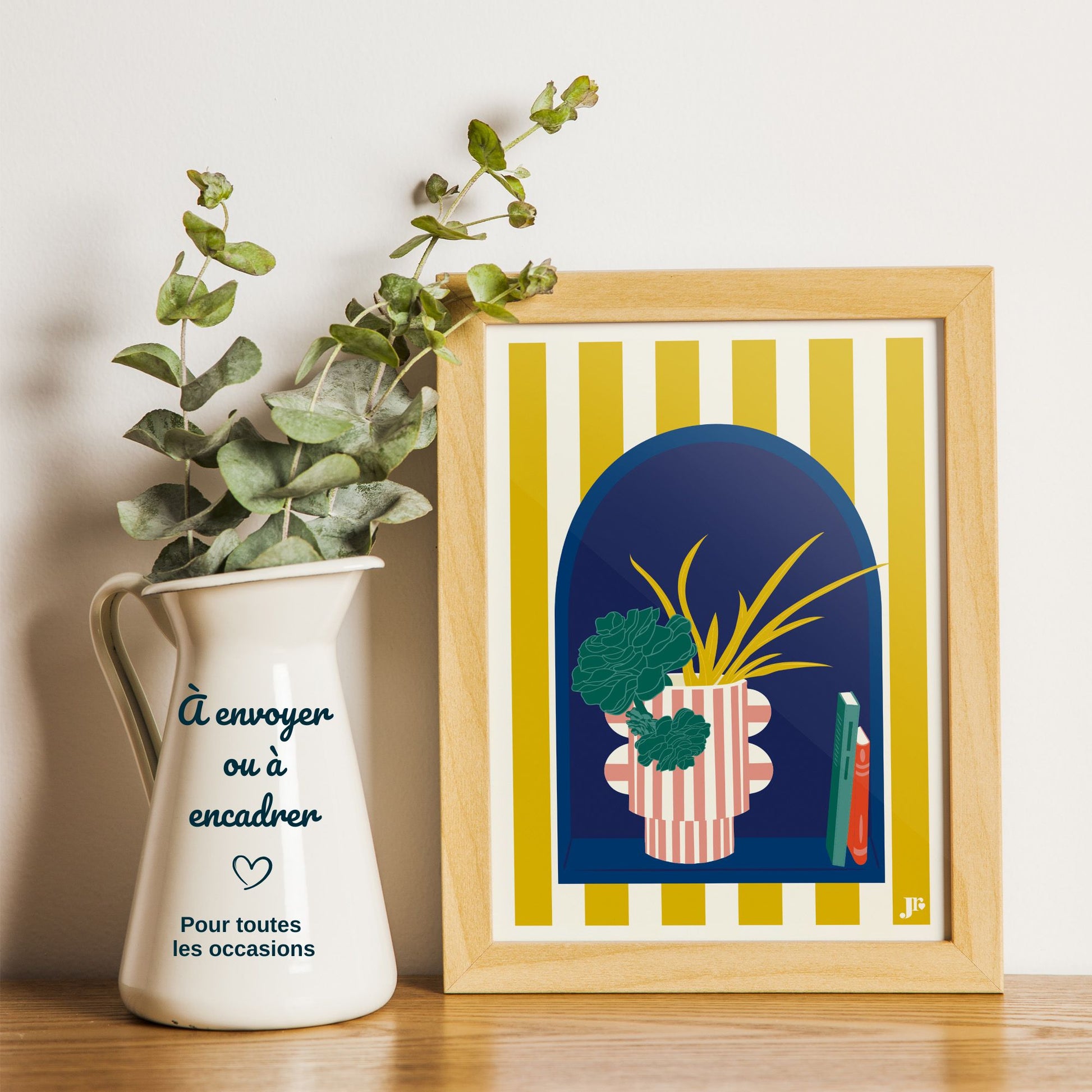 Carte postale encadrée illustration plante succulente décoration intérieure