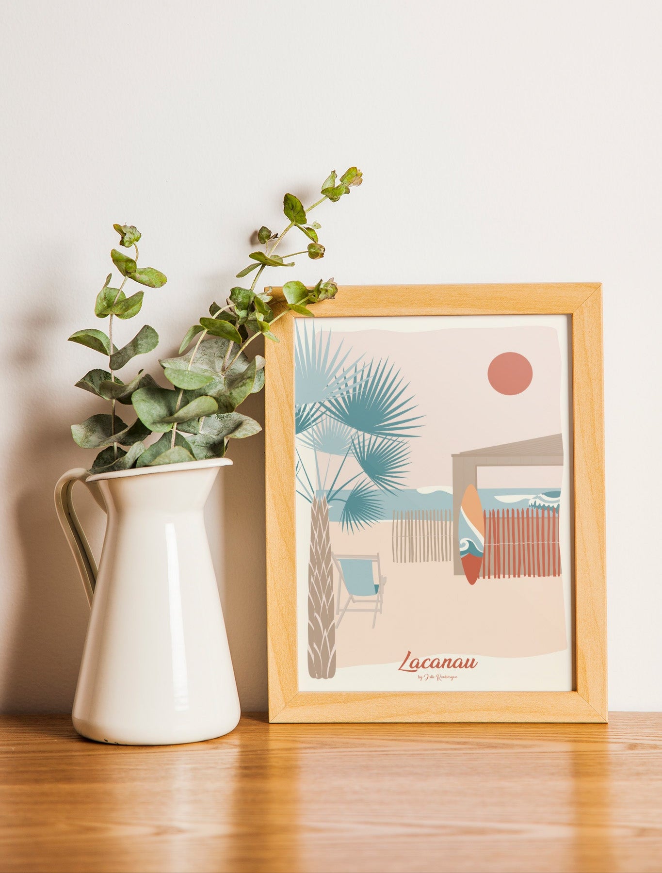 Carte postale Lacanau La Cabane encadrée, parfaite pour une déco murale douce et estivale.
