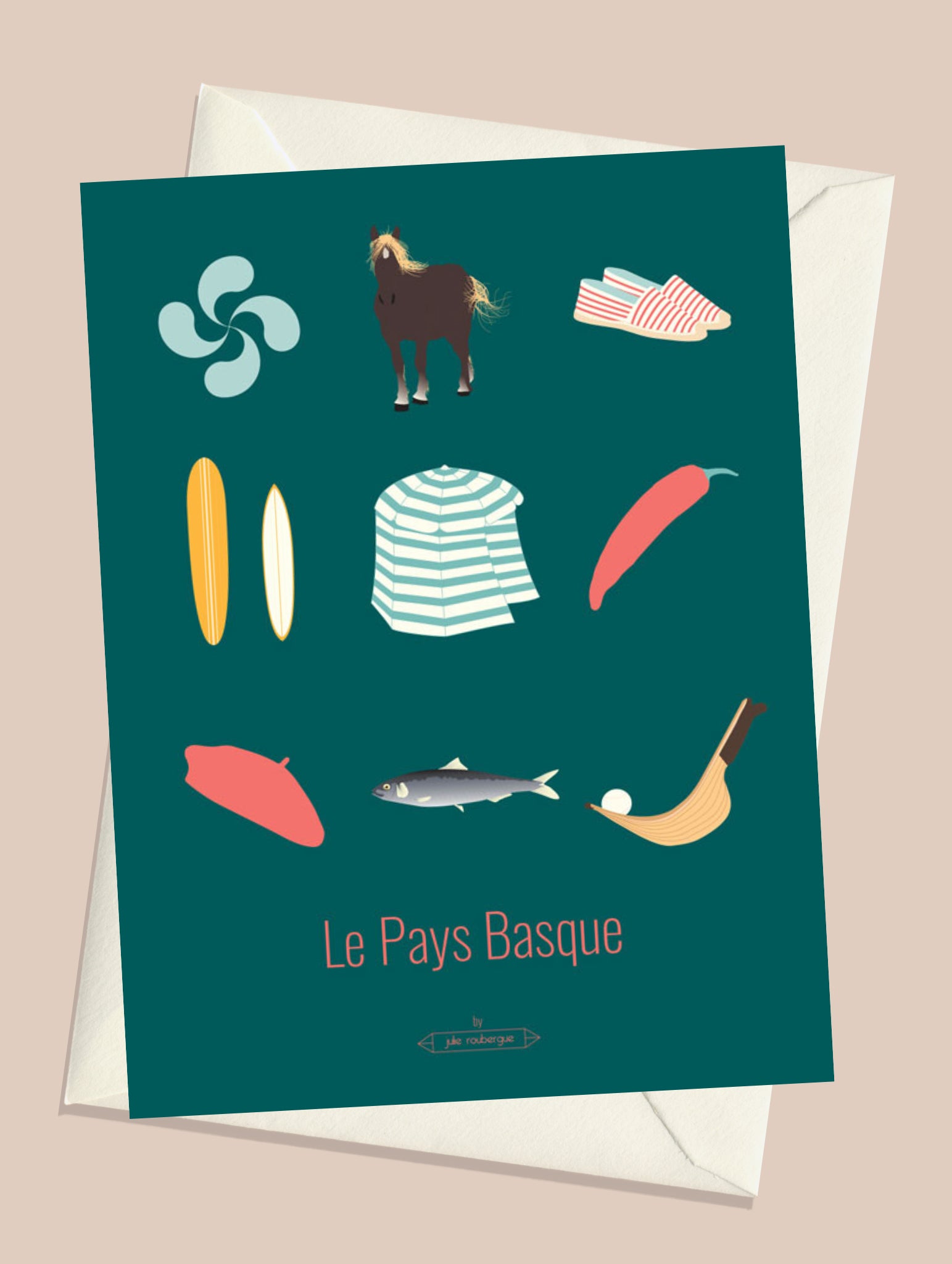 Carte postales avec les iconiques du Pays Basque illustrée par Julie Roubergue