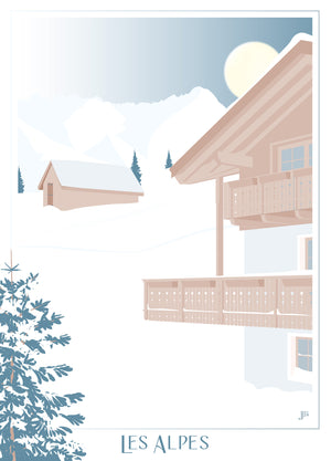 Carte postale Les Alpes – Le Chalet, affichant une composition douce aux couleurs de la montagne.