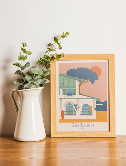 Carte postale Les Landes – Bord de Mer encadrée au format 15x21 cm, déco murale inspirée de la côte Atlantique.

