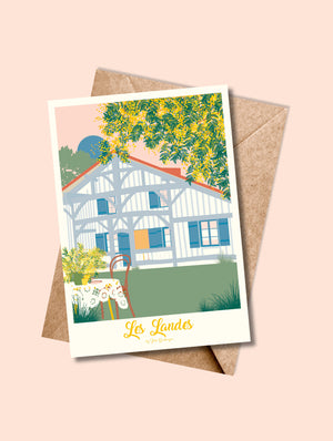 La petite carte postale des Landes Le Mimosas vendue avec son enveloppe.