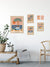 Proposition de décoration avec des cartes postales sur le thème du surf et du skate.