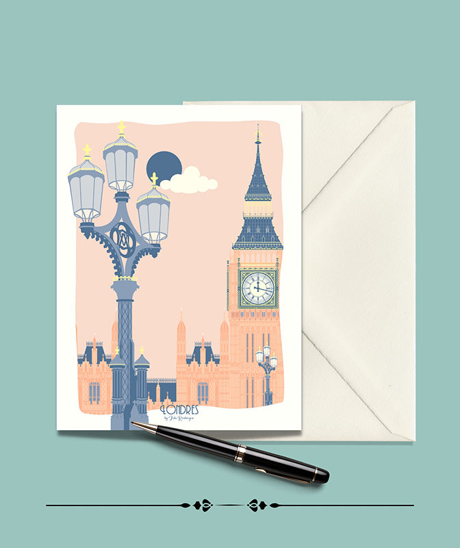 Carte postale LONDRES, Bigben -  Illustration originale de Julie Roubergue