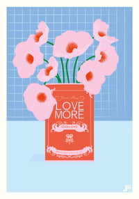 Carte postale illustration bouquet de fleurs roses dans boîte vintage rouge