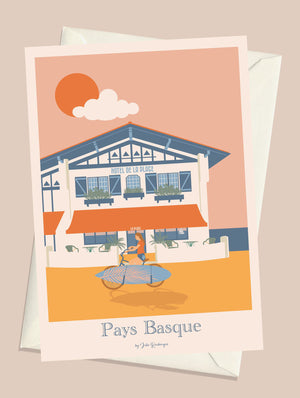 1. Carte postale Pays Basque – Bord de Mer avec son enveloppe, illustration douce et estivale.