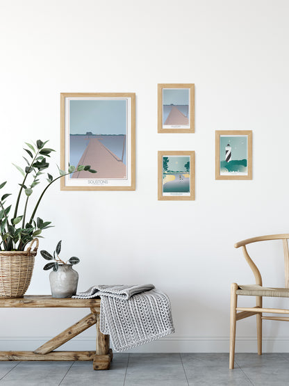 Cartes postales illustrées sur le thème des Landes par Julie Roubergue dans des tons doux.