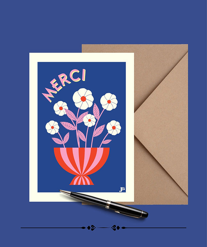 Carte Postale MERCI, Les Fleurs - Illustration originale de Julie Roubergue
