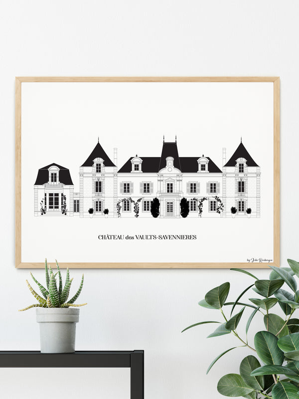 Portrait de maison coloré représentant une villa de vacances sur l’Île d’Oléron, illustrée dans une ambiance douce et estivale.