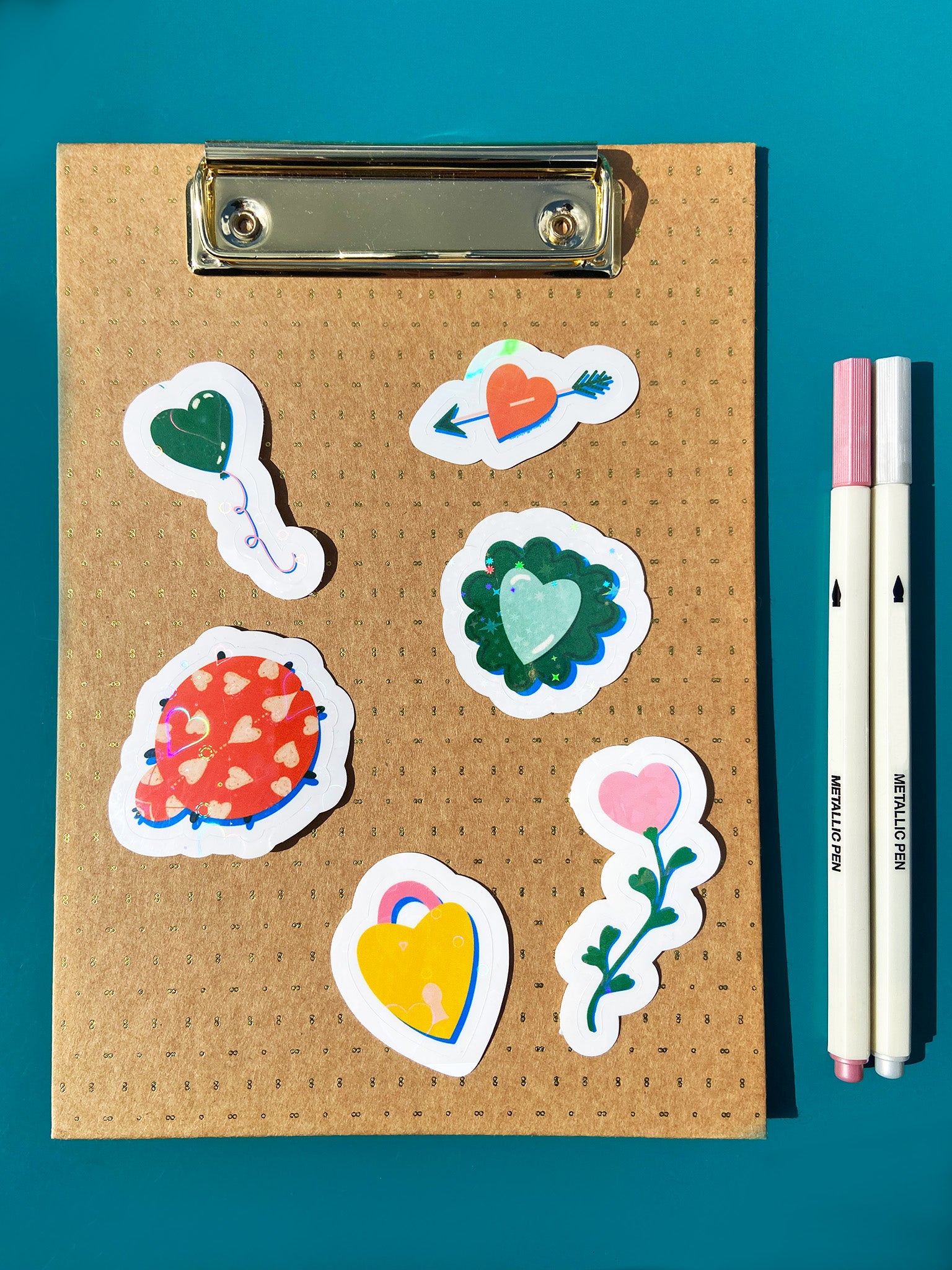 Lot de 6 stickers holographiques Love and Good Vibes collection B illustration Julie Roubergue