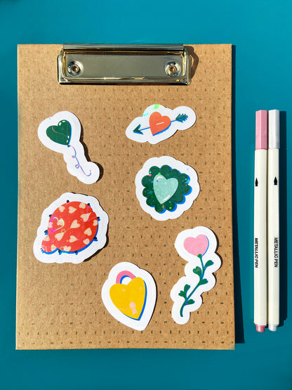 Lot de 6 stickers holographiques Love and Good Vibes collection B illustration Julie Roubergue