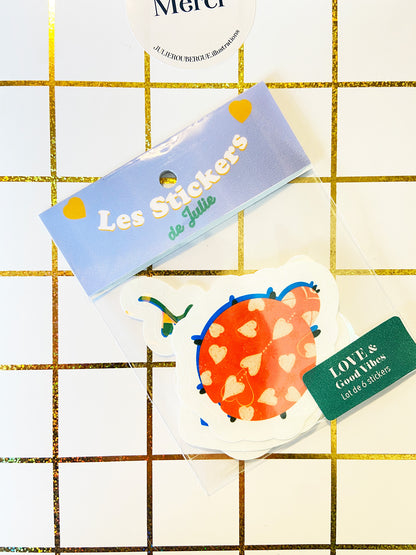 Sachet de 6 stickers holographiques Love and Good Vibes collection B Julie Roubergue