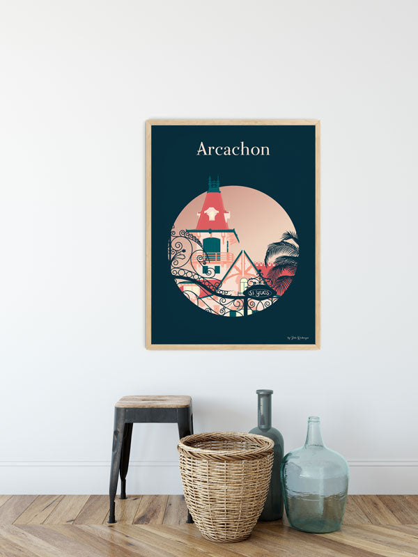 Affiche décorative Arcachon – Villa Saint Yves exposée dans un intérieur lumineux au style bord de mer.
