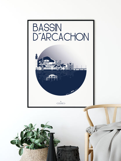 Affiche marine du Bassin d’Arcachon dans un salon lumineux au style bord de mer.
