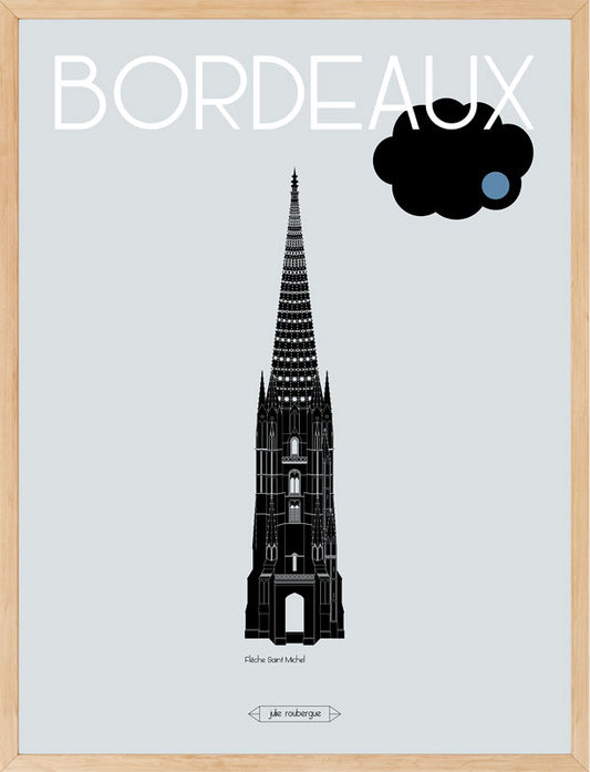 Affiche Bordeaux Flèche Saint-Michel encadrée, illustration verticale et élégante de Julie Roubergue