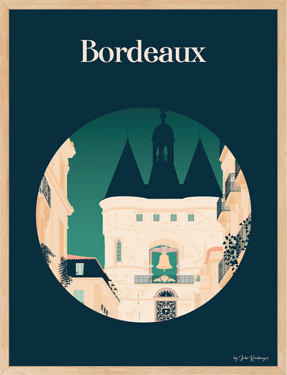 Affiche Bordeaux – La Grosse Cloche, encadrée, dans une décoration murale élégante et contemporaine