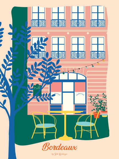  Illustration Bordeaux – La Terrasse, version multicolore – affiche murale 30x40cm