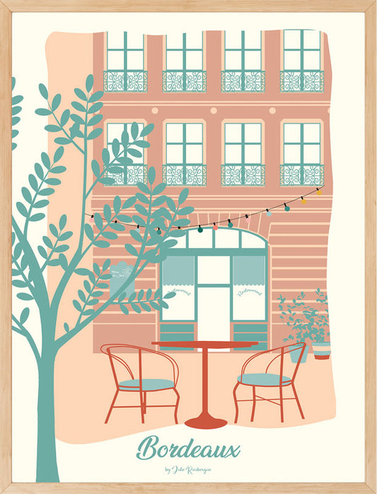 Affiche Bordeaux – La Terrasse pastel encadrée – ambiance élégante et lumineuse.
