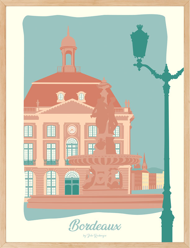 Affiche encadrée de Bordeaux Place de la Bourse, dans un intérieur lumineux au style graphique et chic