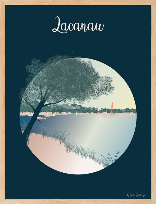 Affiche Lacanau encadrée, décoration murale inspirée de la quiétude des lacs landais.