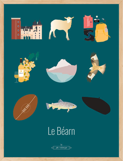 Affiche Le Béarn – Les Iconiques encadrée dans un intérieur, style graphique et moderne.