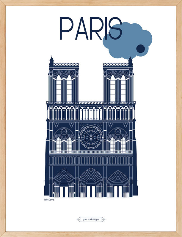 Affiche Paris Notre-Dame encadrée – illustration graphique de la cathédrale gothique.