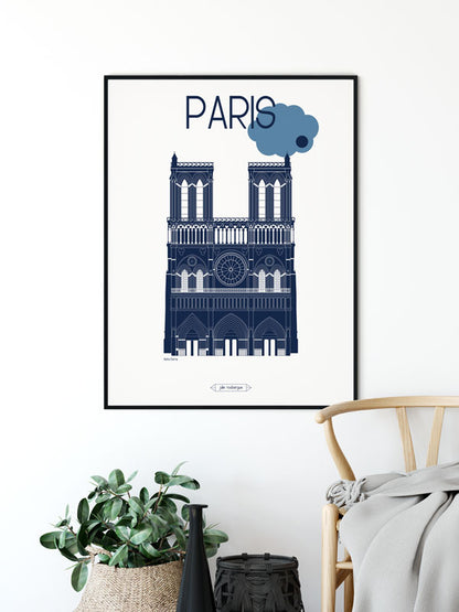 Mise en ambiance murale de l’affiche Notre-Dame – style parisien et raffiné.